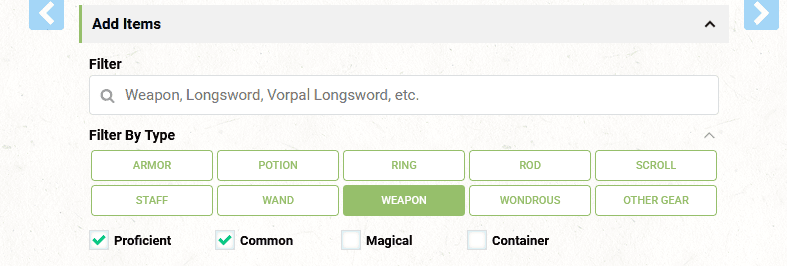 Equipment Weapon Filters